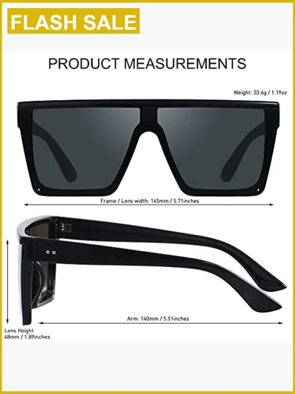 Oversized Square Flat Top Shield Sunglasses Large UV Protection Unisex